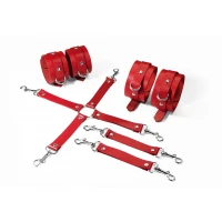 Набір для БДСМ Feral Feelings BDSM Kit 3 Red, наручники, поножі, хрестовина — Переглянути зображення 1