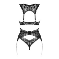 Комплект белья Obsessive Donna Dream 3-pcs set XL/2XL Black, бюстгальтер, стринги, пояс для чулок