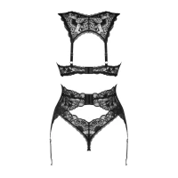 Комплект білизни Obsessive Donna Dream 3-pcs set XL/2XL Black, бюстгальтер, стрінги, пояс для панчіх — Переглянути зображення 4