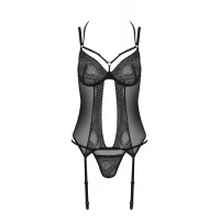 Корсет Passion DROSERA CORSET black, XXL/XXXL, з кріпленнями для панчіх, трусики в комплекті — Переглянути зображення 3