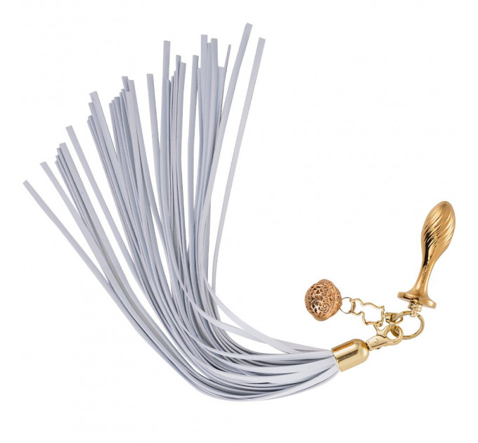 Металева анальна пробка Хвіст поні LOCKINK SEVANDA White Pony-Tail Anal Pear-shape Plug