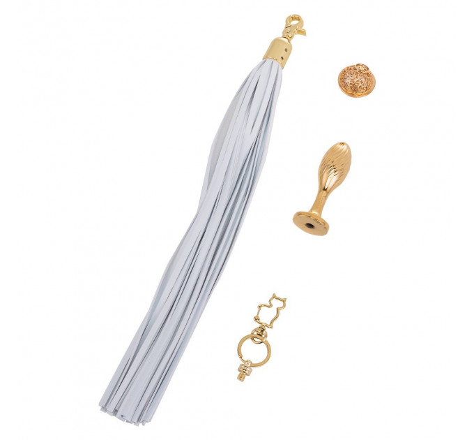 Металева анальна пробка Хвіст поні LOCKINK SEVANDA White Pony-Tail Anal Pear-shape Plug