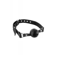Повітропроникний кляп Fetish Tentation Premium Leather gag with stiff ball, шкіряний ремінець — Переглянути зображення 1