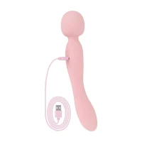 Двосторонній масажер-вібратор Good Vibes Only – SIMI Double-Sided Wand Vibrator Soft Silicone – Pink — Переглянути зображення 7