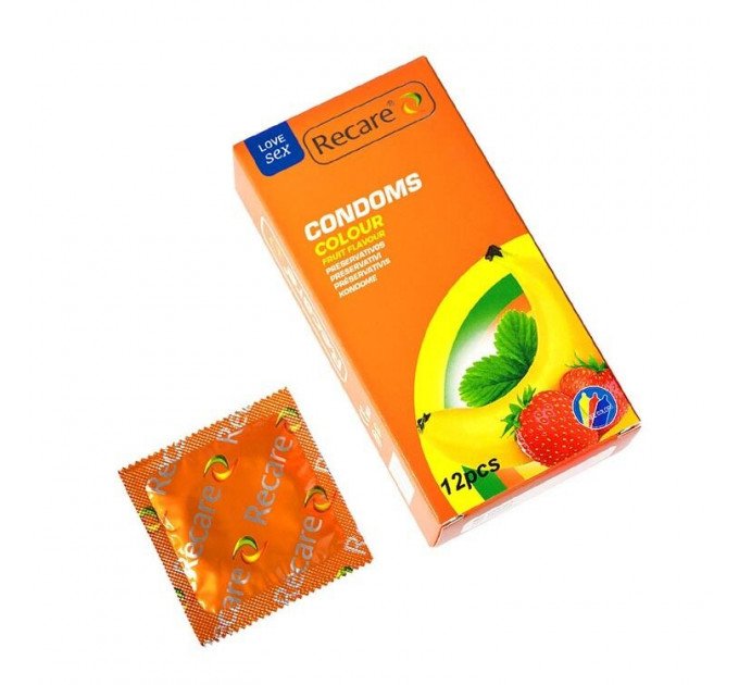 Презервативи Recare Color Fruit Flavour Condoms 12 шт, аромати: м'ята, банан, полуниця