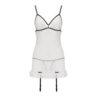 Сорочка прозрачная с пажами Passion ORIHIME CHEMISE L/XL, white, трусики, стрэпы
