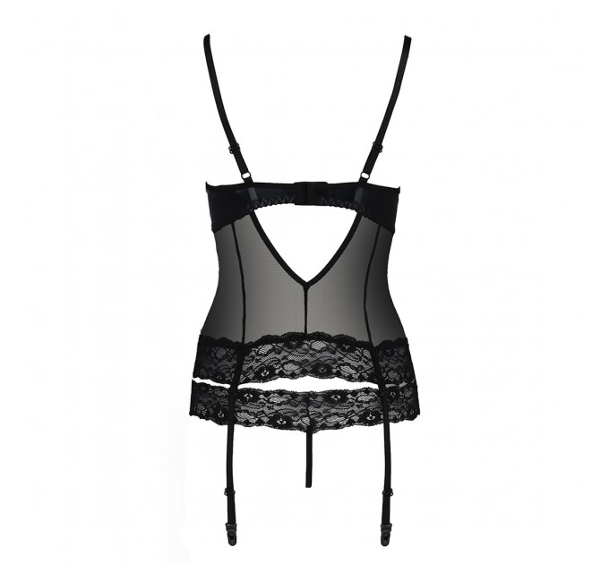 Корсет з відкритими грудьми Passion Exclusive NORTH CORSET S/M, black, пажі, трусики, шнурівка
