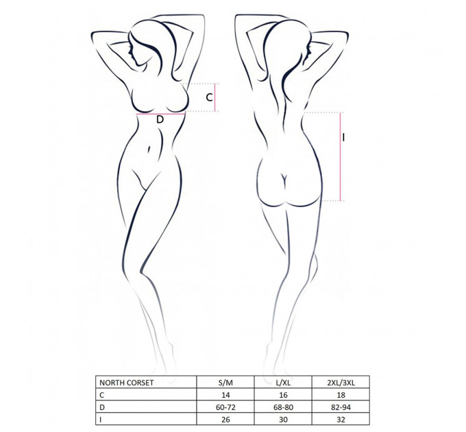 Корсет з відкритими грудьми Passion Exclusive NORTH CORSET S/M, black, пажі, трусики, шнурівка
