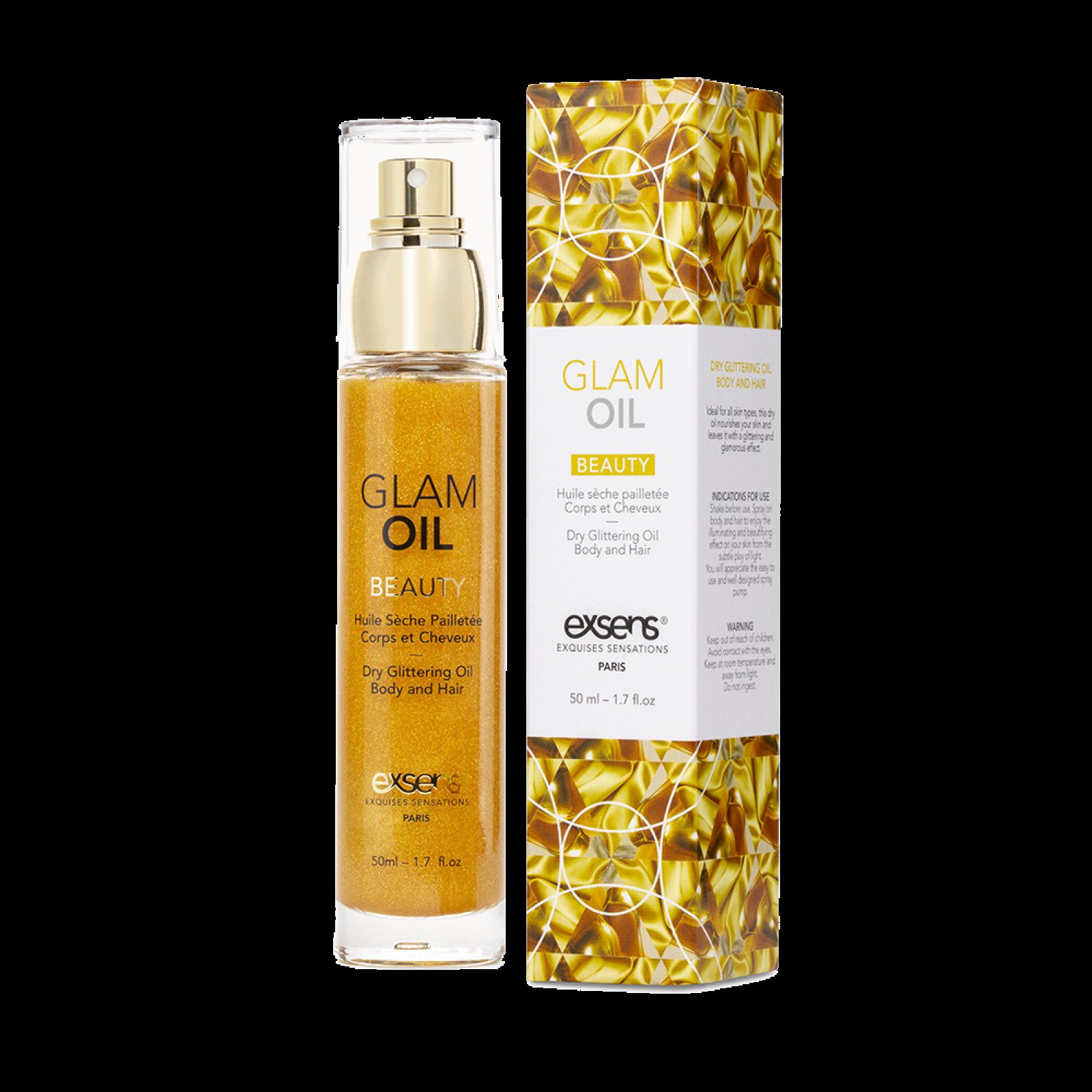 Масло для тела с блеском EXSENS Glam Oil 50мл, с маслом миндаля, без парабенов и феноксиэтанола