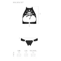Комплект Passion MALWIA SET OpenBra XXL/XXXL, black, відкритий топ та трусики з екошкіри з люверсами — Переглянути зображення 5