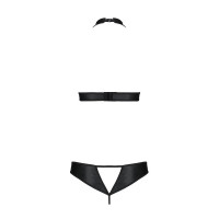 Комплект открытый топ и трусики из эко-кожи с люверсами Passion MALWIA SET Open Bra XXL/XXXL black