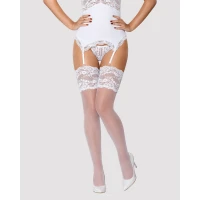 Панчохи під пояс із широким мереживом Obsessive 810-STO-2 stockings S/M, білі — Переглянути зображення 1