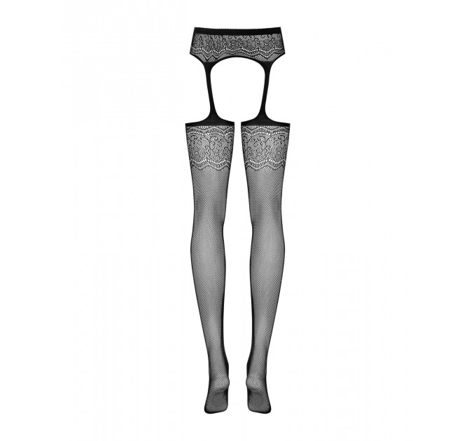Сітчасті панчохи-стокінги з квітковим малюнком Obsessive Garter stockings S207 XL/XL, чорні, доступ