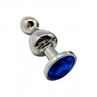 Металева анальна пробка Wooomy Lollypop Double Ball Metal Plug Blue L діаметр 3,5 см, довжина 10,5см — Просмотреть изображение 1
