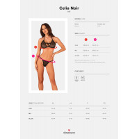 Полупрозрачный комплект Obsessive Celia Noir 2-pcs set M/L, бюстгальтер, стринги