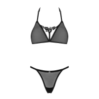 Напівпрозорий комплект Obsessive Celia Noir 2-pcs set M/L, бюстгальтер, стрінги — Просмотреть изображение 3