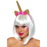 Золотий ріг єдинорога Leg Avenue Golden unicorn flower headband, прикрашений квітами — Переглянути зображення 1