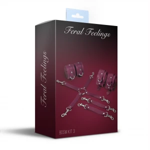 Набір для БДСМ Feral Feelings BDSM Kit 3 Burgundy, наручники, поножі, хрестовина