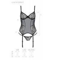 Корсет Passion LEAFA CORSET black L/XL, мягкие чашки, зажимы для чулок, стринги в комплекте