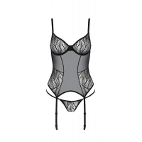 Корсет Passion LEAFA CORSET black L/XL, м'які чашки, затискачі для панчіх, стрінги в комплекті — Переглянути зображення 3