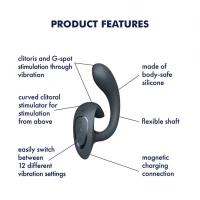 Вагінально-кліторальний вібратор Satisfyer G for Goddess 1 Dark Grey, 2 мотори — Переглянути зображення 6