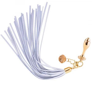 Анальна пробка з флогером LOCKINK SEVANDA White Pony-Tail Anal Rose-shape Plug