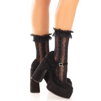 Носочки ажурные Leg Avenue Mini Bow Lace Anklet, черные, с рюшами, декор — бантики