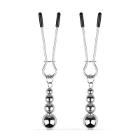 Затискачі для сосків Bedroom Fantasies: Nipple Clamps with Beaded Chain - Silver — Переглянути зображення 4