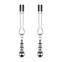 Затискачі для сосків Bedroom Fantasies: Nipple Clamps with Beaded Chain - Silver — Переглянути зображення 1