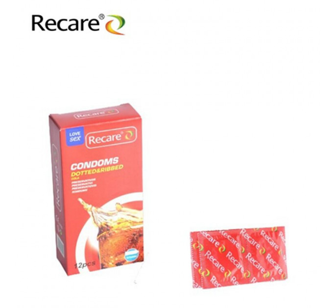 Презервативи Recare Cola Dotted&Ribbed Condoms 12 шт, з пухирцями та ребрами, аромат: Кола