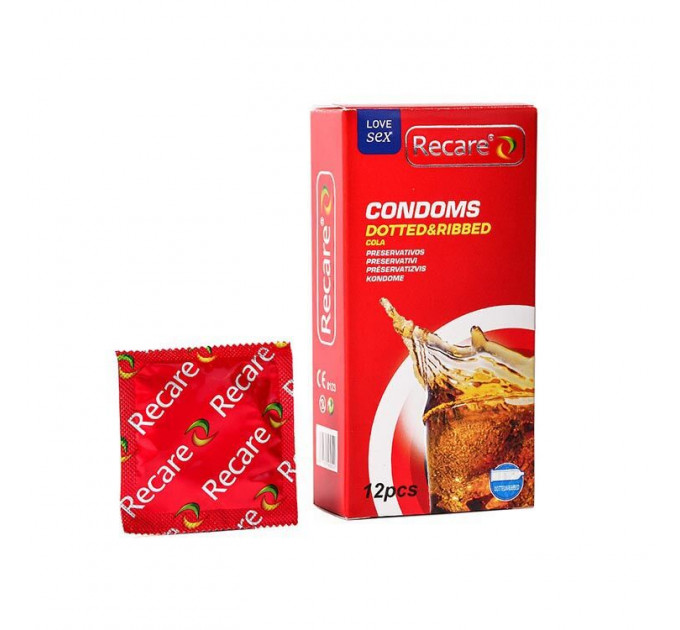 Презервативи Recare Cola Dotted&Ribbed Condoms 12 шт, з пухирцями та ребрами, аромат: Кола