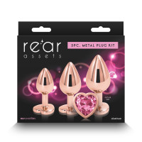 Набір анальних пробок NS Novelties Rear Assets - Trainer Kit - Rose Gold - Pink Heart — Переглянути зображення 3