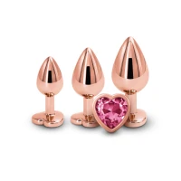 Набір анальних пробок NS Novelties Rear Assets - Trainer Kit - Rose Gold - Pink Heart — Переглянути зображення 1