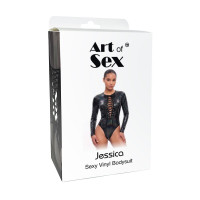 Вінілове боді з рукавами Art of Sex - Jessica, колір чорний, розмір XL — Переглянути зображення 3
