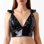 Лакований вініловий ліф з шипами Art of Sex - Mistress, чорний з ефектом голограми, розмір S