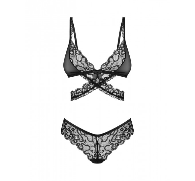 Комплект Obsessive Blomentis 2-pcs set, XS/S, мереживний, ліф із зав’язками на спині, трусики-сліпи