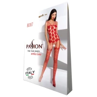 Бодістокінг Passion BS067 red, комбінезон, імітація панчох і топа на бретелях — Просмотреть изображение 5