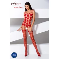 Бодістокінг Passion BS067 red, комбінезон, імітація панчох і топа на бретелях — Просмотреть изображение 2