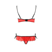 Комплект белья Passion Exclusive CHERRY SET OpenBra S/M, red, открытый лиф, трусики-юбочка