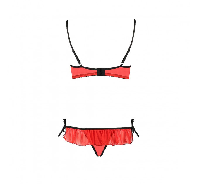 Комплект білизни Passion Exclusive CHERRY SET OpenBra S/M, red, відкритий ліф, трусики-спідничка