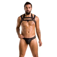 Комплект чоловічої білизни з кріпленнями Passion 043 JACOB L/XL Black, труси, шлейки — Переглянути зображення 3