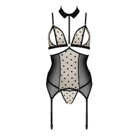 Корсет з відкритими грудьми Passion DOMINICA CORSET S/M beige, пажі для панчіх, стрінги — Переглянути зображення 3