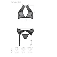 Комплект білизни Passion SATARA SET L/XL black, топ, пояс для панчіх, стрінги — Переглянути зображення 8