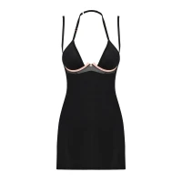 Сорочка Obsessive Selinne chemise &amp; thong XL/2XL Black, стрінги, подвійні бретелі — Переглянути зображення 3