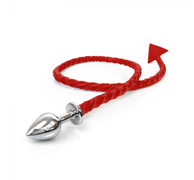 Металева анальна пробка M з диявольським хвостом Art of Sex - Succubus, екошкіра, червоний