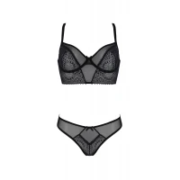 Комплект Passion DROSERA SET black S/M, сітка+мереживо, бюстьє та трусики танга — Переглянути зображення 3