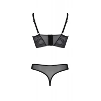 Комплект Passion DROSERA SET black S/M, сітка+мереживо, бюстьє та трусики танга — Переглянути зображення 4