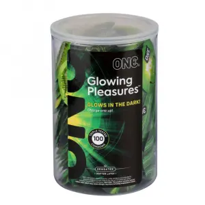 Набір презервативів ONE Glowing Pleasures, 100 шт, світяться в темряві, зі змазкою, паковання-тубус