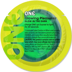 Набір презервативів ONE Glowing Pleasures, 100 шт, світяться в темряві, зі змазкою, паковання-тубус