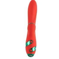 Вібратор-кролик з пульсацією та флогером LOCKINK SEVANDA Whip Vibrating Massage Wand, червоно-зелений — Переглянути зображення 4